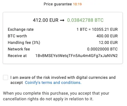 Payment details for purchasing crypto