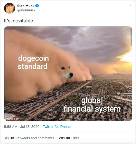 Elon Musk posted a Dogecoin meme which resulted in 17% pump