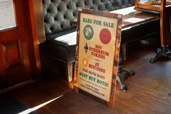 Bar sale advertisement for Bitcoin and Ethereum 