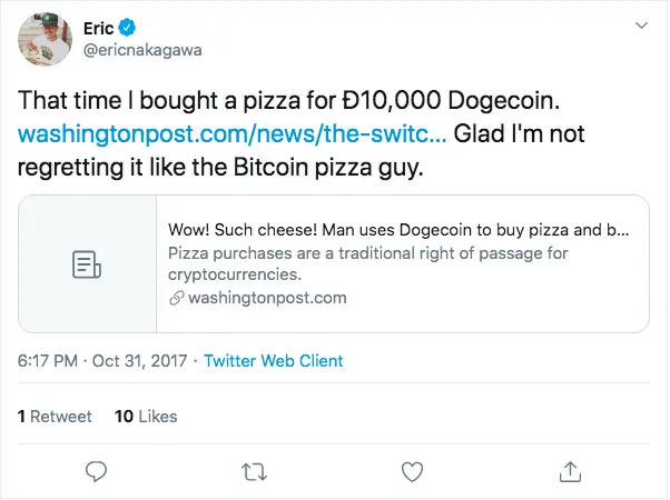 Buying pizza with Dogecoin