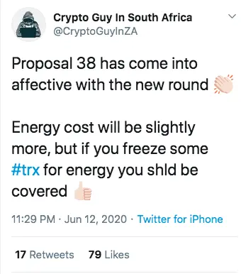 Tron SR, @CryptoGuyInZa about the proposal 38